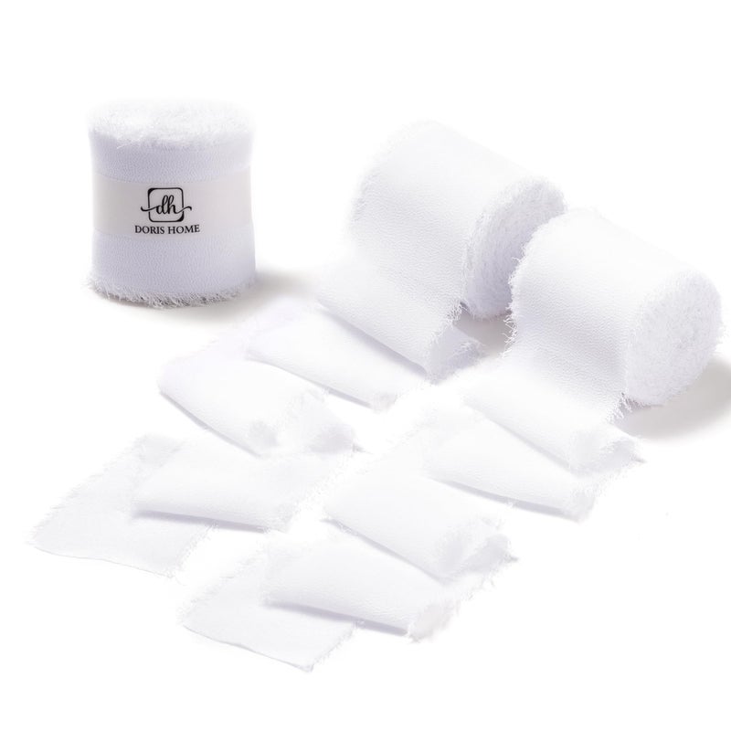 DORIS HOME White Chiffon Ribbon for Flower Bouquet, 2" x21Yd Fabric Ribbon for Gift Wrapping, Handmade Frayed Ribbon for Wedding/Christmas Decorations - Image 1